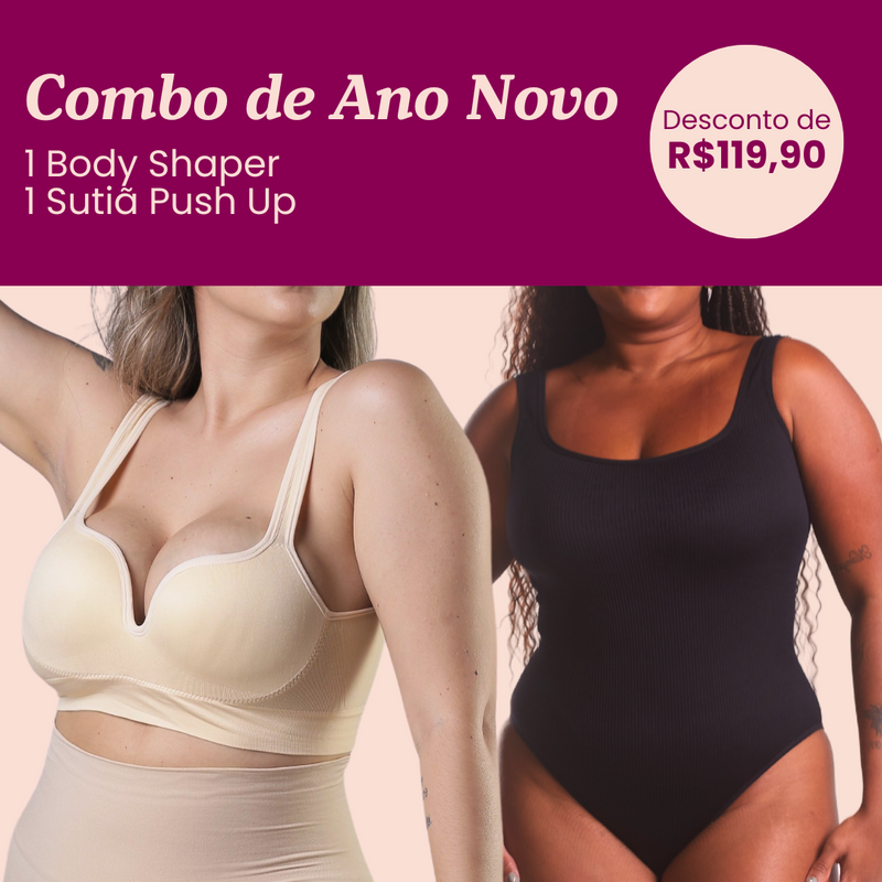 Combo Especial - 1 Sutiã Push Up + 1 Body Shaper Canelado